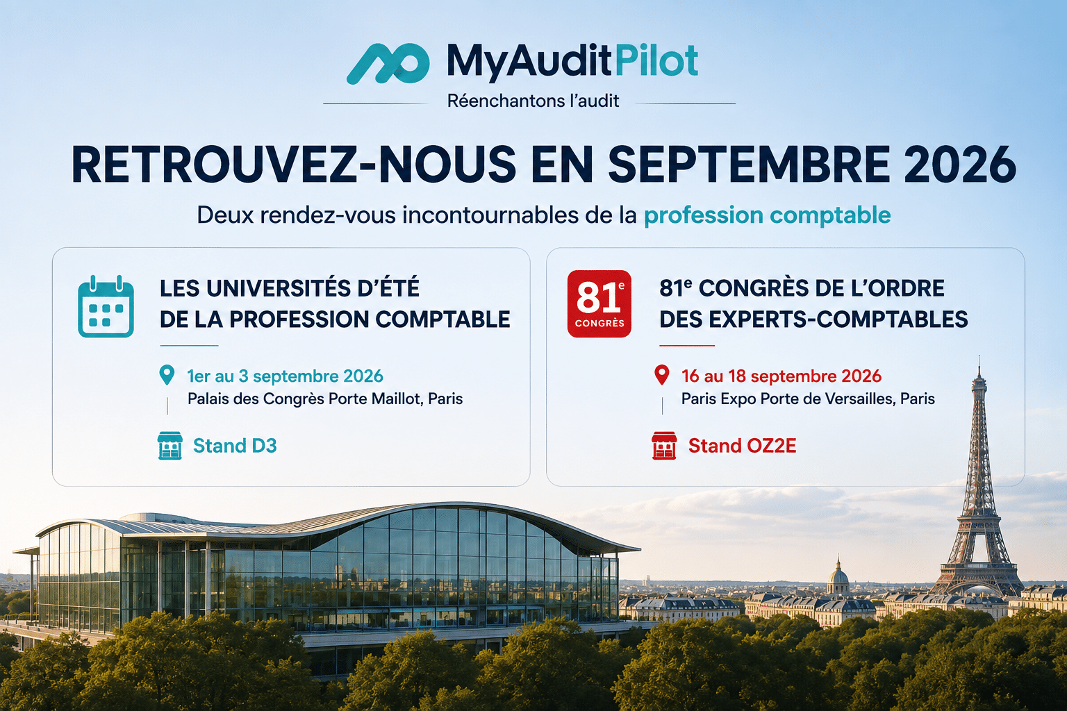 MyAuditPilot aux Universités d’été de la profession comptable et au 81e Congrès de l’Ordre des experts-comptables en septembre 2026 à Paris